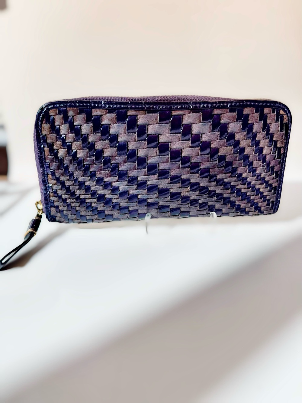 Cole Haan Genevieve Woven Leather Wallet Wristlet Purple Vintage Y2K very rare